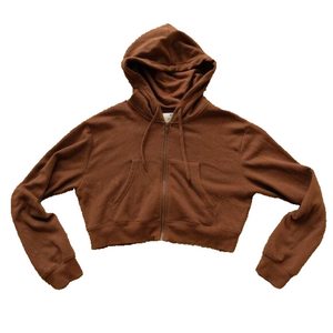 Zine Clothing Cropped Brown Zip Up Hoodie - Size Large (Juniors)